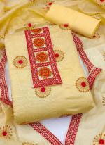 Chanderi Yellow Casual Wear Embroidery Work Dress Material
